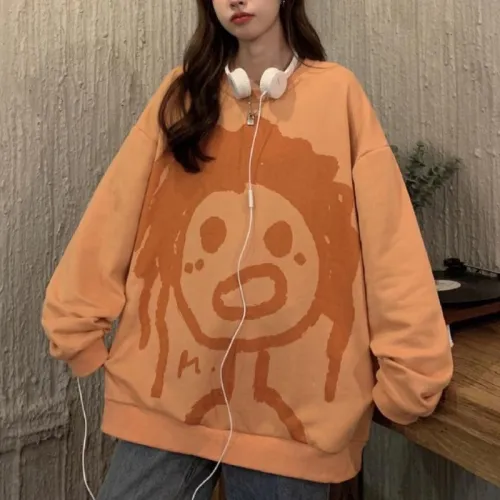 Kawaii Graffiti Hoodie Women Anime Print Long Sleeve Crewneck Sweatshirt Cotton Fall Casual Streetwear Alt Clothes