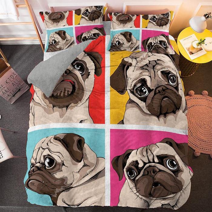 Cute Dog Cartoon Pug Bedding Set Duvet Covers