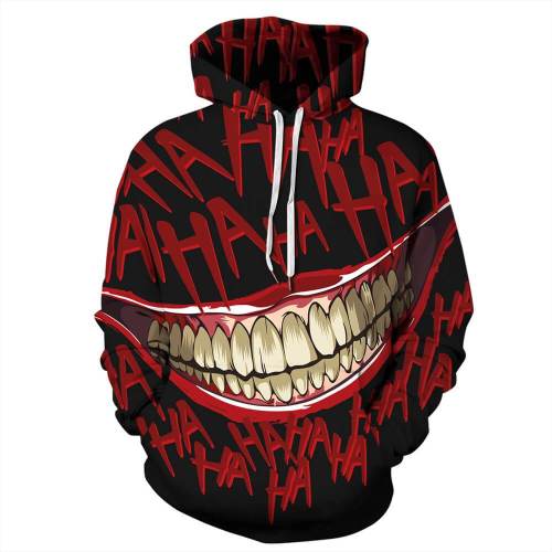 Joker Movie Arthur Clown Big Mouth Laugh Ha Ha Red Unisex Adult Cosplay 3D Printed Hoodie Pullover Sweatshirt