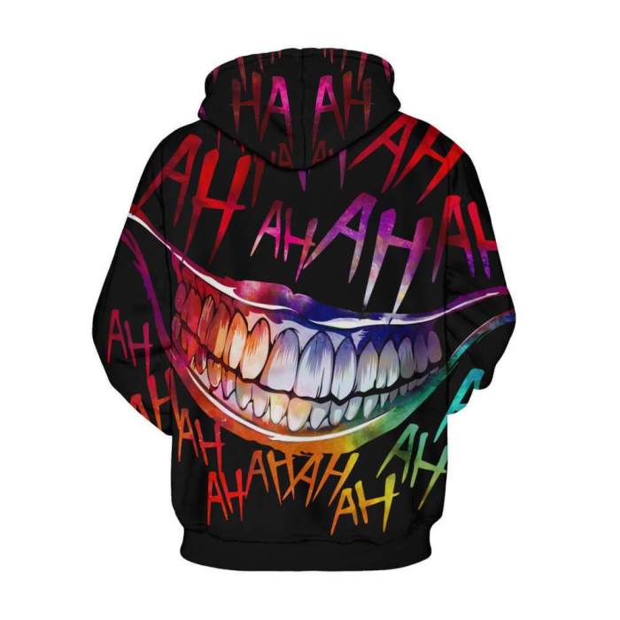 Joker Movie Arthur Clown Funny Big Mouth Laugh Ha Ha Colorful Unisex Adult Cosplay 3D Printed Hoodie Pullover Sweatshirt