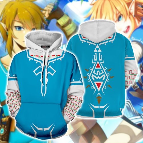 The Hyrule Fantasy The Legend Of Zelda Game Link Blue  Unisex Adult Cosplay 3D Printed Hoodie Pullover Sweatshirt