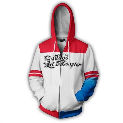 Suicide Squad Movie Harleen Quinzel Harley Quinn Hair Color Adult Cosplay Unisex 3D Printed Hoodie Pullover Sweatshirt Jacket With Zipper