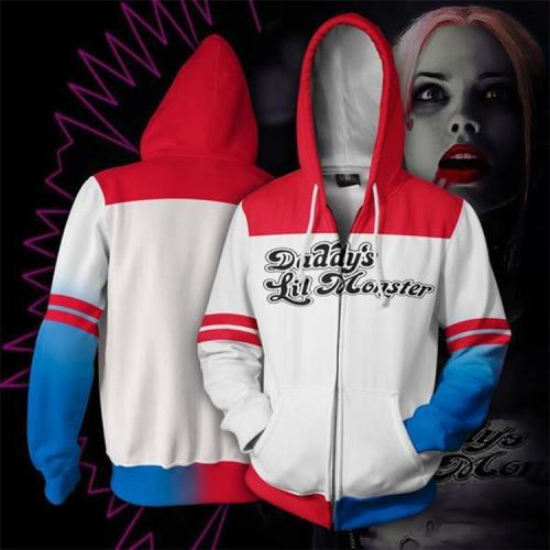 Suicide Squad Movie Harleen Quinzel Harley Quinn Hair Color Adult Cosplay Unisex 3D Printed Hoodie Pullover Sweatshirt Jacket With Zipper