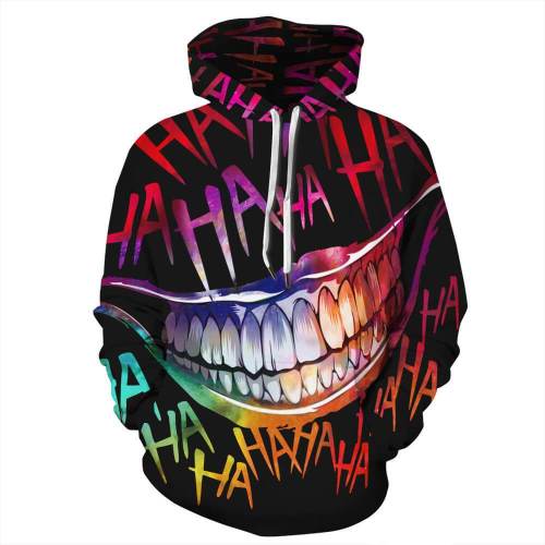 Joker Movie Arthur Clown Funny Big Mouth Laugh Ha Ha Colorful Unisex Adult Cosplay 3D Printed Hoodie Pullover Sweatshirt