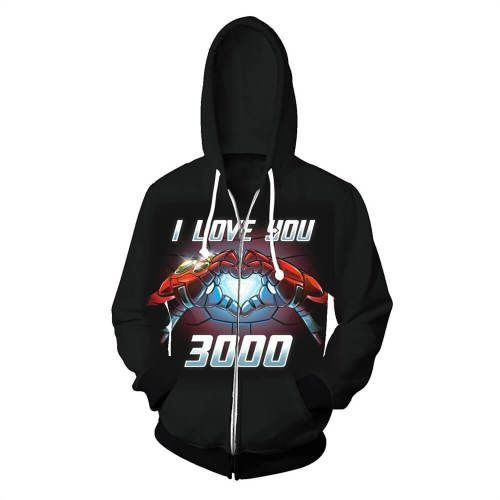 Iron Man I Love You  Unisex Adult Cosplay Zip Up 3D Print Hoodies Jacket Sweatshirt