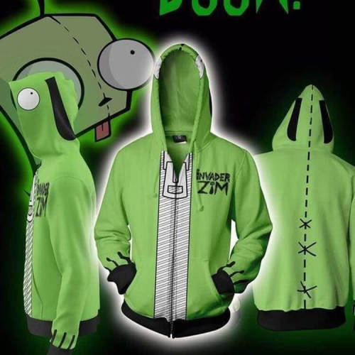 Invader Zim: Enter The Florpus Movie Alien Irken Race Zim Unisex Adult Cosplay Zip Up 3D Print Hoodies Jacket Sweatshirt
