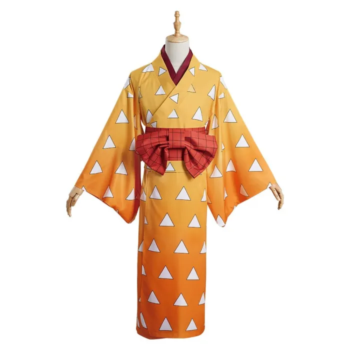 Demon Slayer Agatsuma Zenitsu Kimono Dress Outfits Halloween Carnival Suit Cosplay Costume