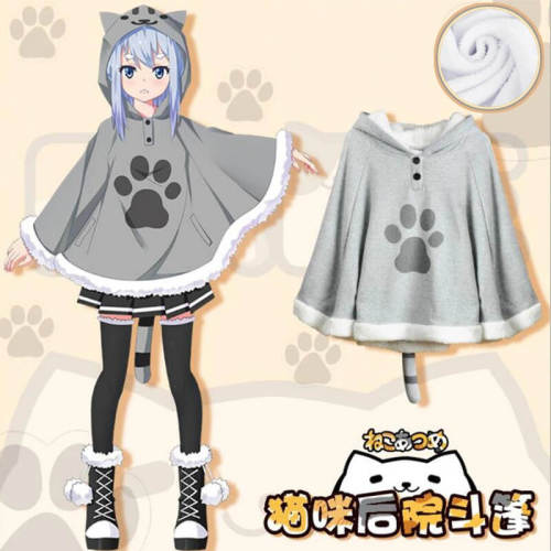 Neko Atsume Game Cute Cat Cloak Hoodie Pullover Coat With Tail Gift For Girl