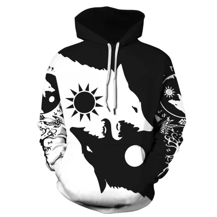 Viking Wolf Pattern Symbol Tattoo  Unisex Adult Cosplay 3D Print Hoodie Pullover Sweatshirt