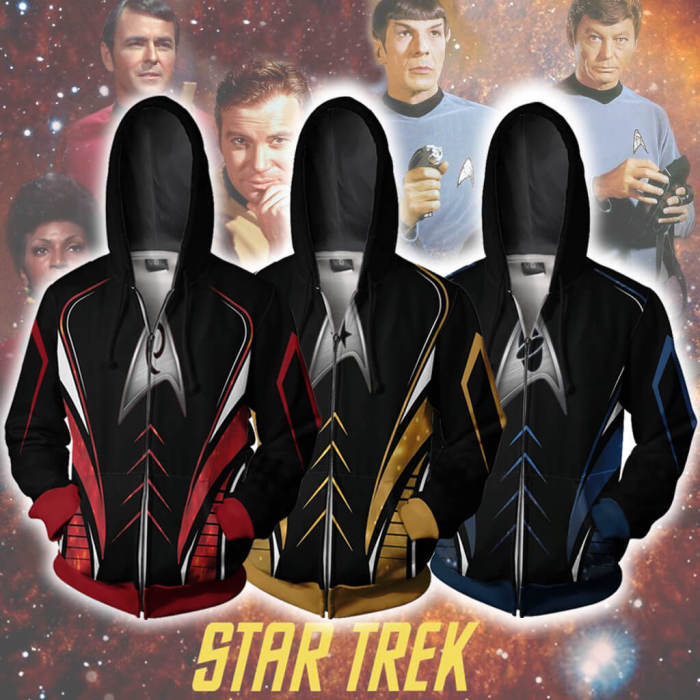 Star Trek: The Original Series Tv Spock James T. Kirk Montgomery Scott  Uniform Unisex Adult Cosplay Zip Up 3D Print Hoodies Jacket Sweatshirt