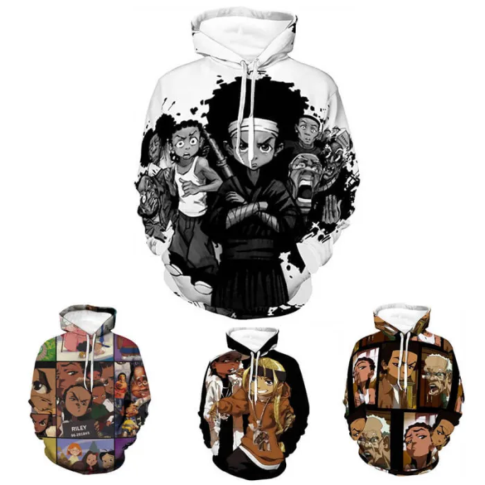 The Boondocks Anime Riley Huey Freeman Unisex Adult Cosplay 3D Print Hoodie Pullover Sweatshirt
