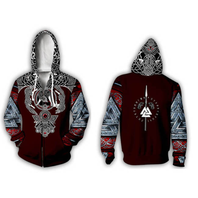 Viking Wolf Pattern Tattoo 2 Unisex Adult Cosplay Zip Up 3D Print Hoodies Jacket Sweatshirt