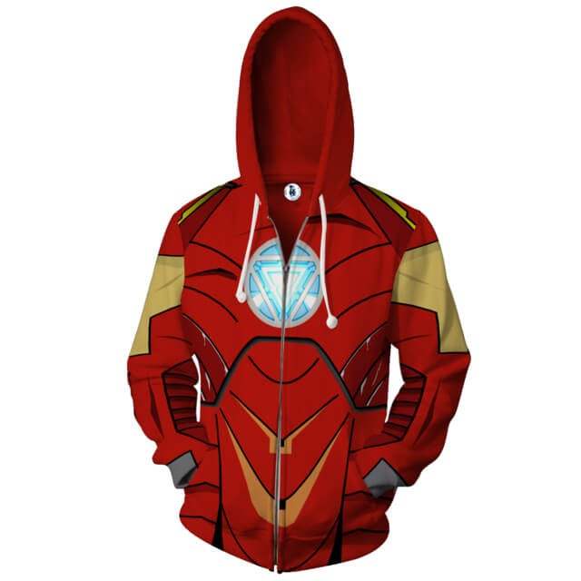 Avengers Movie Iron Man Tony Stark  Red Unisex Adult Cosplay Zip Up 3D Print Hoodies Jacket Sweatshirt