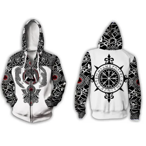 Viking Wolf Pattern Tattoo 1 Unisex Adult Cosplay Zip Up 3D Print Hoodies Jacket Sweatshirt