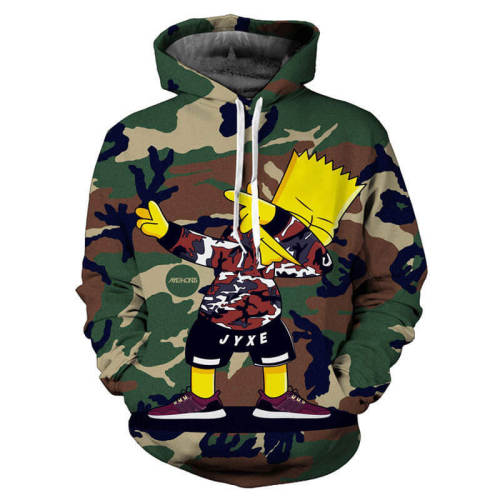 The Simpsons Cartoon Bart Bartholomew Jojo Simpson Camouflage Unisex Adult Cosplay 3D Print Hoodie Pullover Sweatshirt