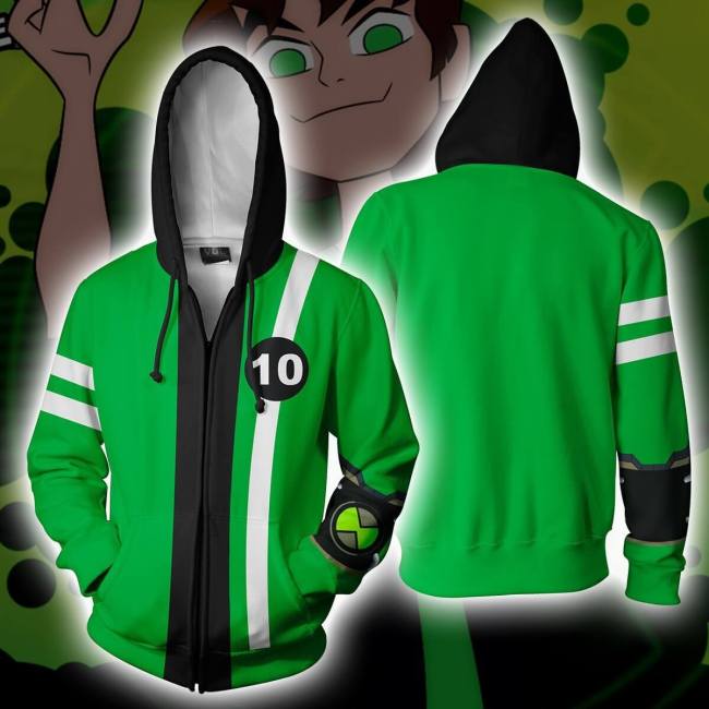 Ben 10 Ultimate Alien Anime Cartoon Benjamin Kirby Tennyson Omnitrix Unisex Adult Cosplay Zip Up 3D Print Hoodies Jacket Sweatshirt