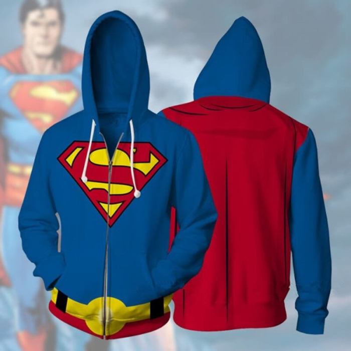 Superman Anime Clark Kent Unisex Adult Cosplay Zip Up 3D Print Hoodies Jacket Sweatshirt