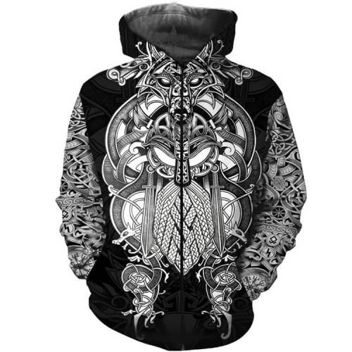 Viking Odin Valhalla Wolf Pattern Symbol Tattoo 10 Unisex Adult Cosplay 3D Print Hoodie Pullover Sweatshirt