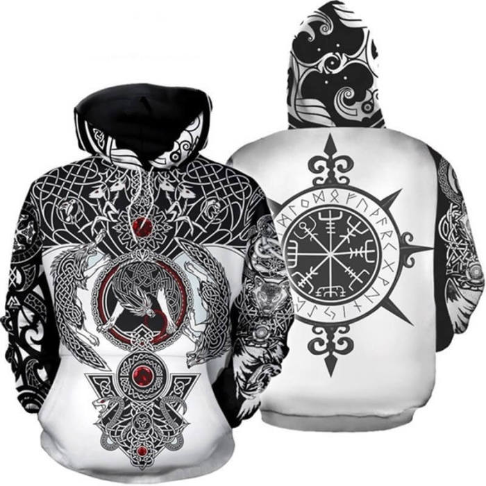 Viking Wolf Pattern Symbol Tattoo 4 Unisex Adult Cosplay 3D Print Hoodie Pullover Sweatshirt