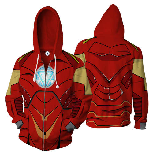 Avengers Movie Iron Man Tony Stark  Red Unisex Adult Cosplay Zip Up 3D Print Hoodies Jacket Sweatshirt