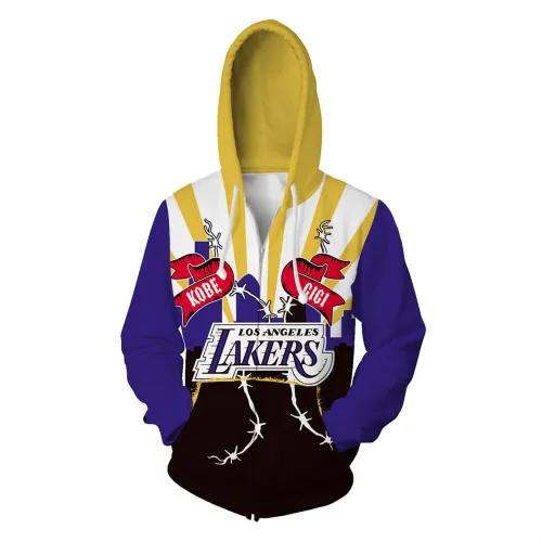 Kobe And Gigi Los Angeles Lakers Basketball Forever Unisex Adult Cosplay Zip Up 3D Print Hoodies Jacket Sweatshirt