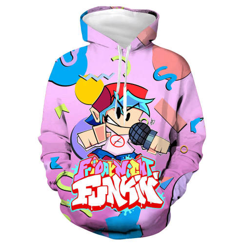 Friday Night Funkin Game Boyfriend Sing Microphone Pink Unisex Adult Cosplay 3D Print Hoodie Pullover Sweatshirt