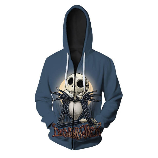 The Nightmare Before Christmas Anime Cartoon Jack Skellington Halloween Town Unisex Adult Cosplay Zip Up 3D Print Hoodies Jacket Sweatshirt