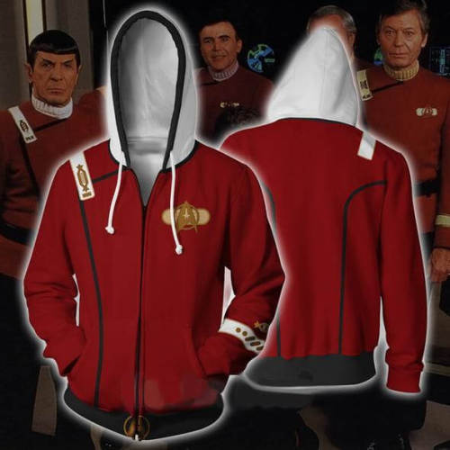Star Trek Ii The Wrath Of Khan Tv Red Uniform Unisex Adult Cosplay Zip Up 3D Print Hoodies Jacket Sweatshirt