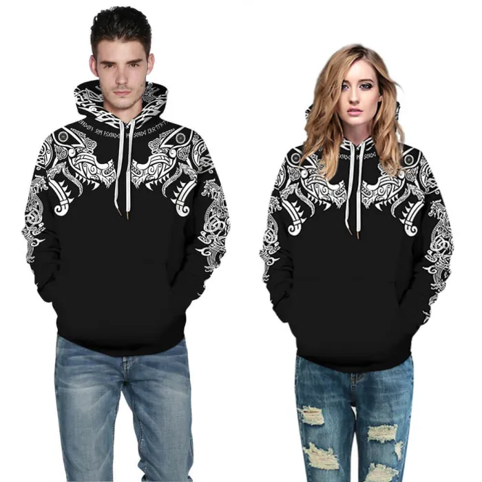 Viking Wolf Pattern Symbol Tattoo  Unisex Adult Cosplay 3D Print Hoodie Pullover Sweatshirt
