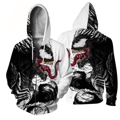 Venom Movie Brock Eddie 4 White Unisex Adult Cosplay Zip Up 3D Print Hoodies Jacket Sweatshirt