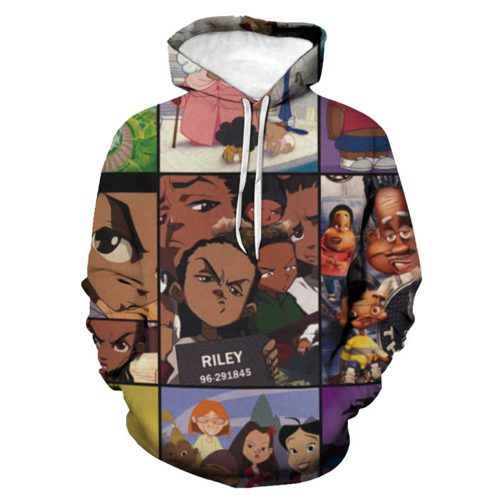 The Boondocks Anime Riley Huey Freeman Unisex Adult Cosplay 3D Print Hoodie Pullover Sweatshirt