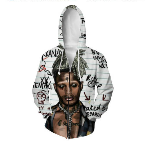 American Rapper Xxxtentacion Jahseh Dwayne Ricardo Onfroy Style 1 Unisex Adult Cosplay Zip Up 3D Print Hoodies Jacket Sweatshirt