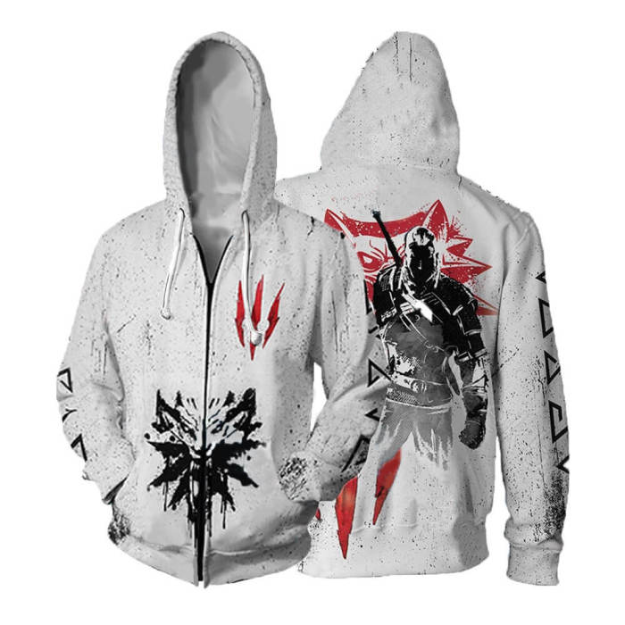 The Witcher 3 Wild Hunt Game Geralt White Wolf Unisex Adult Cosplay Zip Up 3D Print Hoodies Jacket Sweatshirt