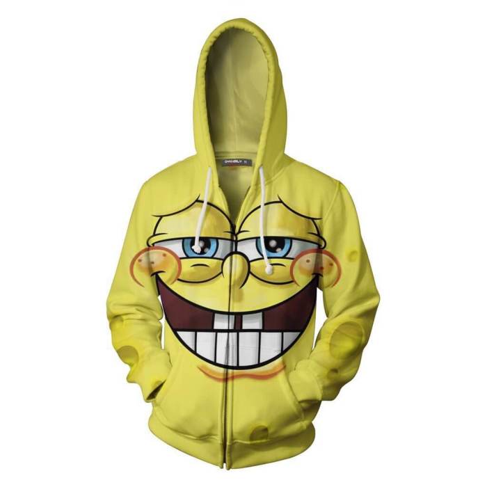 Spongebob Squarepants Cartoon Absorbent And Yellow Unisex Adult Cosplay Zip Up 3D Print Hoodies Jacket Sweatshirt