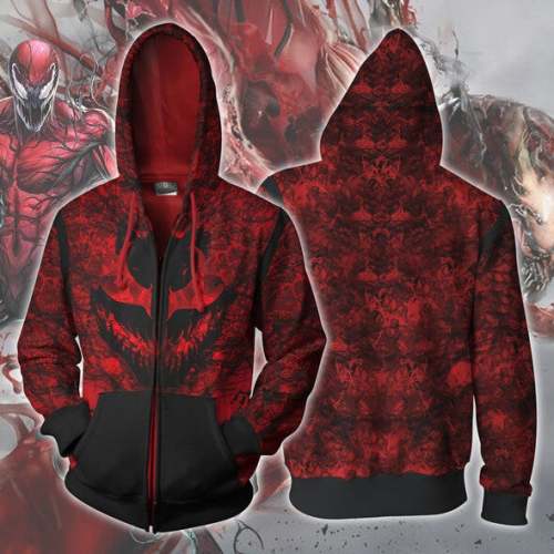 Carnage Anime Cletus Kasady Massacre Super Villain Unisex Adult Cosplay Zip Up 3D Print Hoodies Jacket Sweatshirt