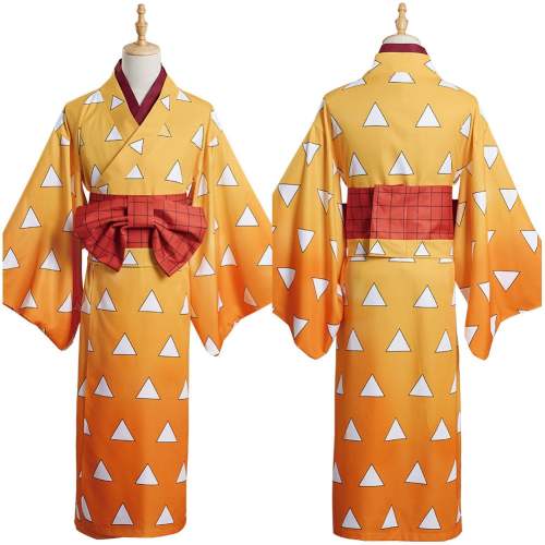 Demon Slayer Agatsuma Zenitsu Kimono Dress Outfits Halloween Carnival Suit Cosplay Costume