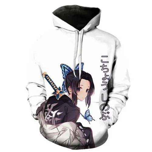 Demon Slayer Kimetsu No Yaiba Anime Kochou Shinobu White Unisex Adult Cosplay 3D Print Hoodie Pullover Sweatshirt