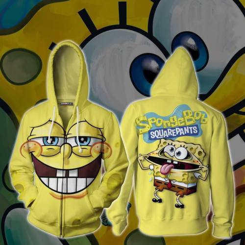 Spongebob Squarepants Cartoon Absorbent And Yellow Unisex Adult Cosplay Zip Up 3D Print Hoodies Jacket Sweatshirt