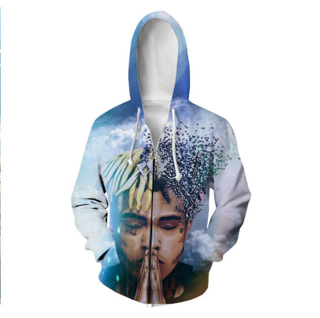 American Rapper Xxxtentacion Jahseh Dwayne Ricardo Onfroy Style 2 Unisex Adult Cosplay Zip Up 3D Print Hoodies Jacket Sweatshirt