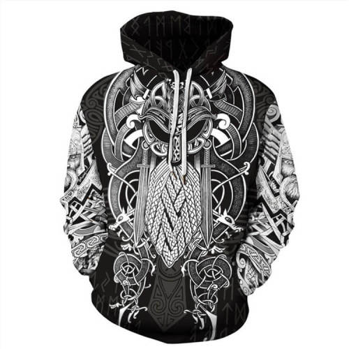 Viking Odin Valhalla Wolf Pattern Symbol Tattoo 12 Unisex Adult Cosplay 3D Print Hoodie Pullover Sweatshirt