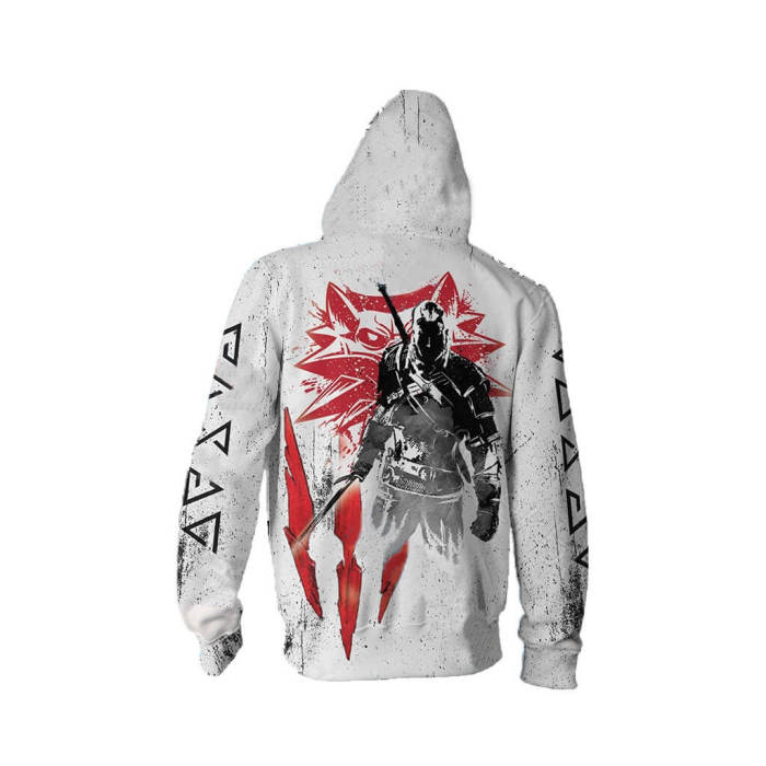 The Witcher 3 Wild Hunt Game Geralt White Wolf Unisex Adult Cosplay Zip Up 3D Print Hoodies Jacket Sweatshirt