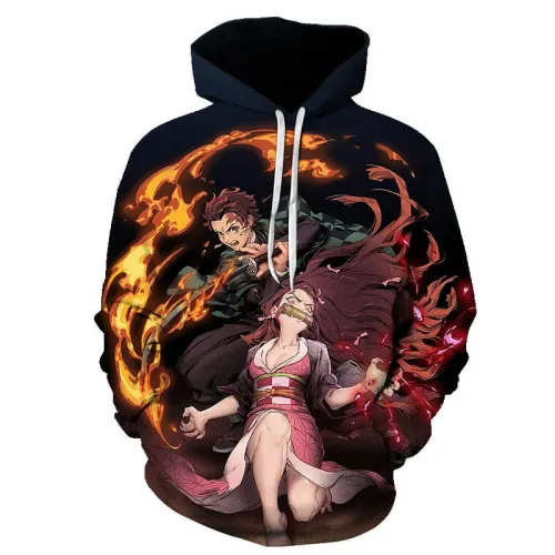 Demon Slayer Kimetsu No Yaiba Anime Kamado Tanjirou Nezuko Unisex Adult Cosplay 3D Print Hoodie Pullover Sweatshirt