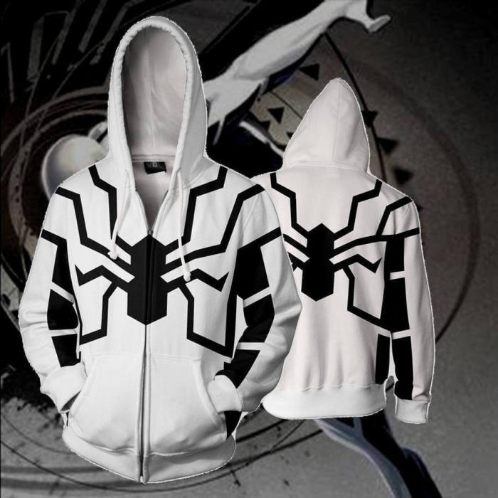 White Future Foundation Spider-Man Movie Spiderman Unisex Adult Cosplay Zip Up 3D Print Hoodies Jacket Sweatshirt