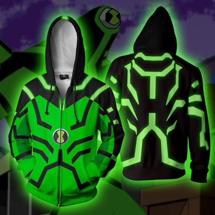 Ben 10 Anime Cartoon Upgrade Galvanic Mechamorph Green Stripes Unisex Adult Cosplay Zip Up 3D Print Hoodies Jacket Sweatshirt