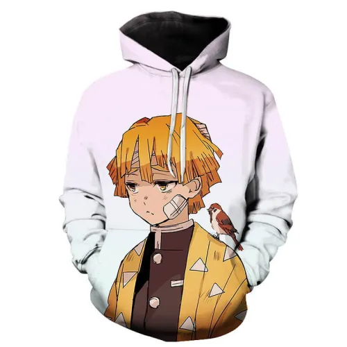 Demon Slayer Kimetsu No Yaiba Anime Agatsuma Zenitsu 4 Unisex Adult Cosplay 3D Print Hoodie Pullover Sweatshirt