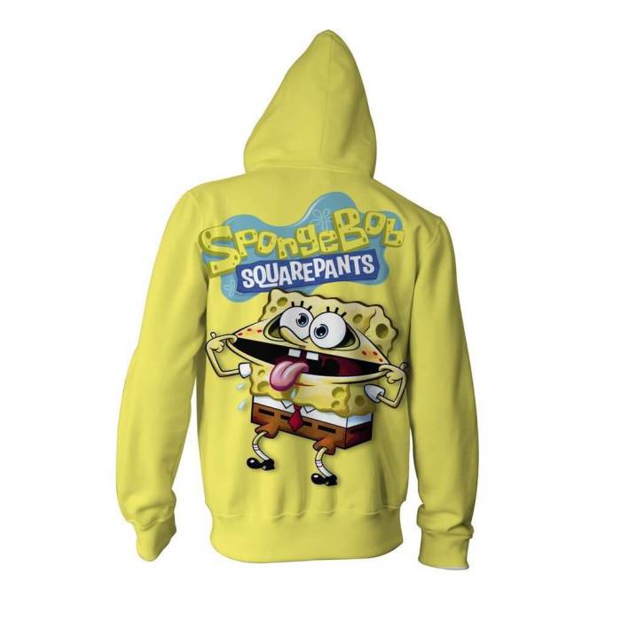 Spongebob Squarepants Cartoon Absorbent And Yellow Unisex Adult Cosplay Zip Up 3D Print Hoodies Jacket Sweatshirt