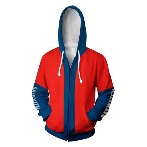 Baywatch Tv Life Guard Red Blue Uniform Unisex Adult Cosplay Zip Up 3D Print Hoodies Jacket Sweatshirt