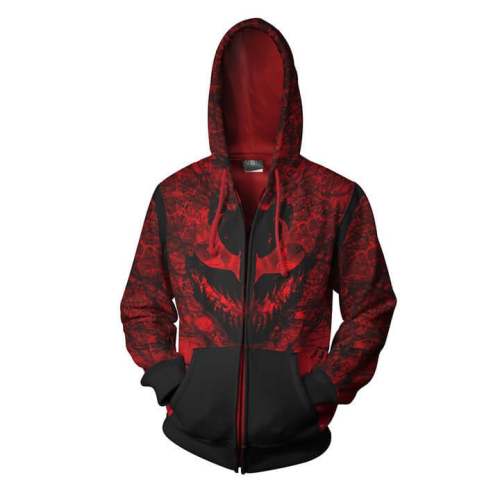 Carnage Anime Cletus Kasady Massacre Super Villain Unisex Adult Cosplay Zip Up 3D Print Hoodies Jacket Sweatshirt