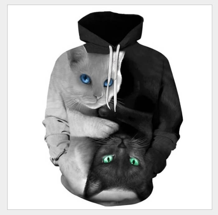 Cute Twin Grey And Black Cats Animal Unisex Adult Cosplay 3D Print Hoodie Pullover Sweatshirt