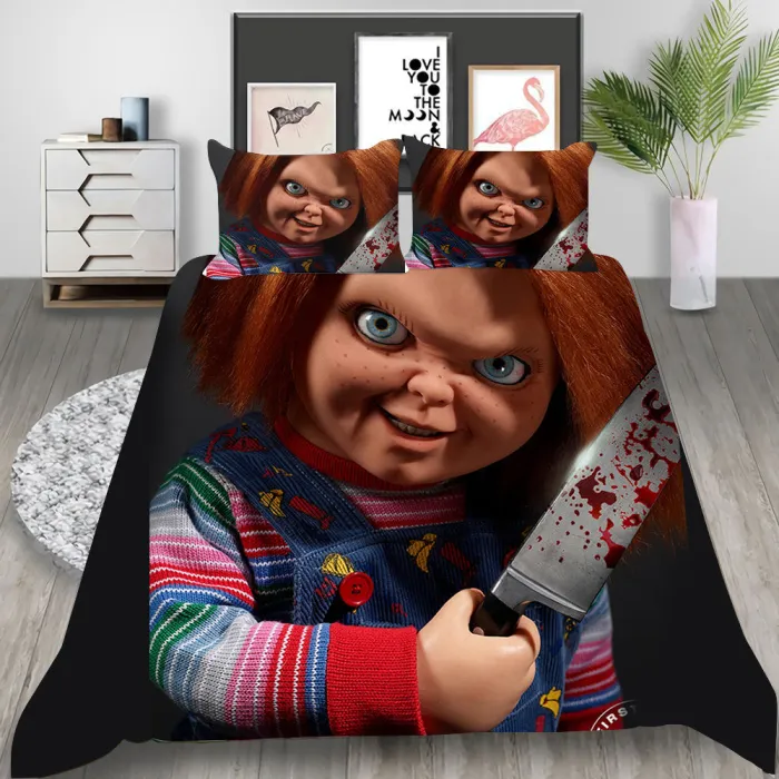 Chucky Horror Movie Cosplay Bedding Set Duvet Cover Pillowcases Halloween Home Decor